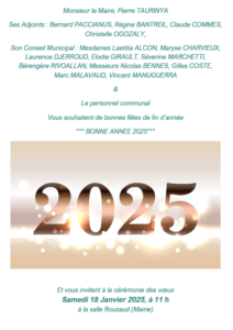 Cérémonie des voeux 2025 le 18 janvier 2025 à 11h00